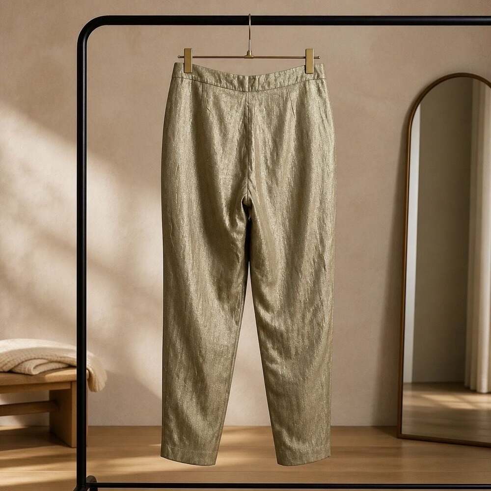 Kasper Women's Kristy Slim Fit Metallic Gold Trousers Size 12 #1394 - Picture 2 of 9